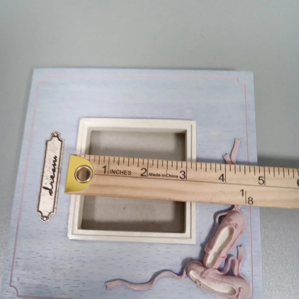 Russ Berrie Dream Ballet Pointe‎ Shoes Picture Frame Blue Pink 3x3 Square Wood